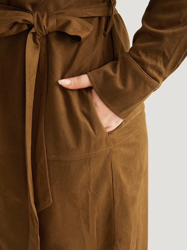 Plain Split Hem Button Through Belted Dress - Image 6