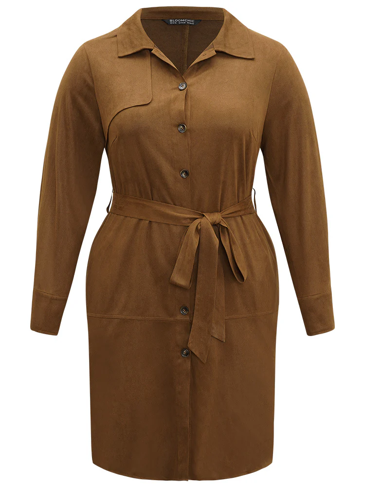 Plain Split Hem Button Through Belted Dress - Image 9