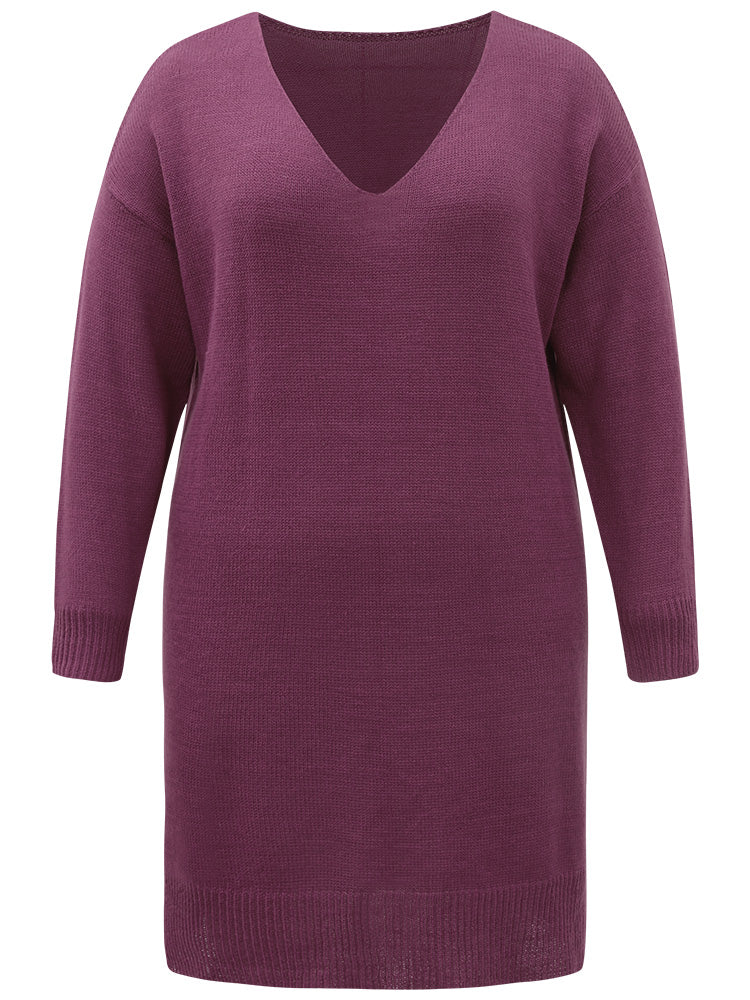 Plain Split Side Elastic Cuffs Sweater Dress - Image 10
