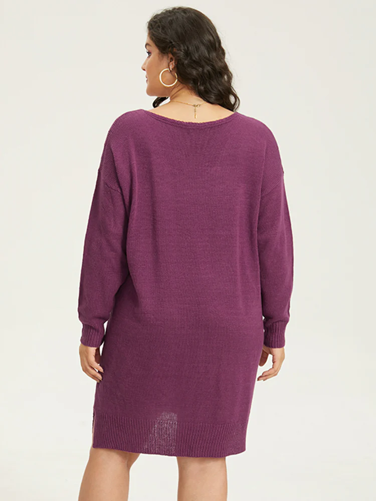 Plain Split Side Elastic Cuffs Sweater Dress - Image 2