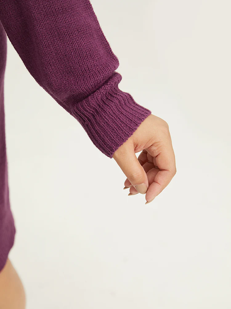 Plain Split Side Elastic Cuffs Sweater Dress - Image 8