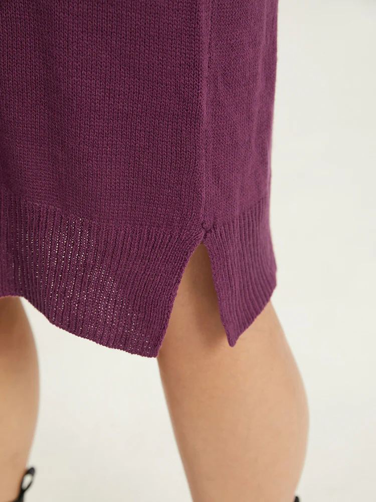 Plain Split Side Elastic Cuffs Sweater Dress - Image 9