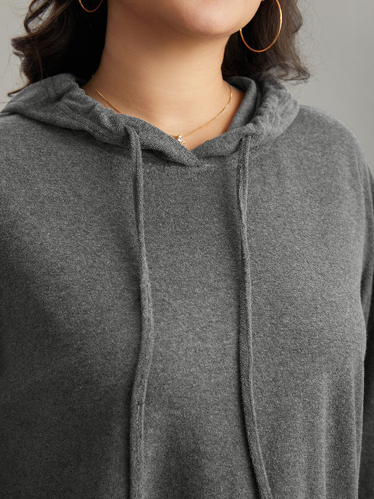 Plain Split Side Pocket Hooded Drawstring Sweatshirt - Image 6