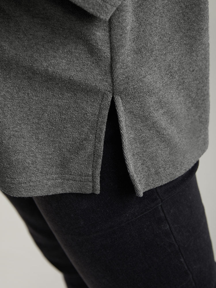 Plain Split Side Pocket Hooded Drawstring Sweatshirt - Image 8