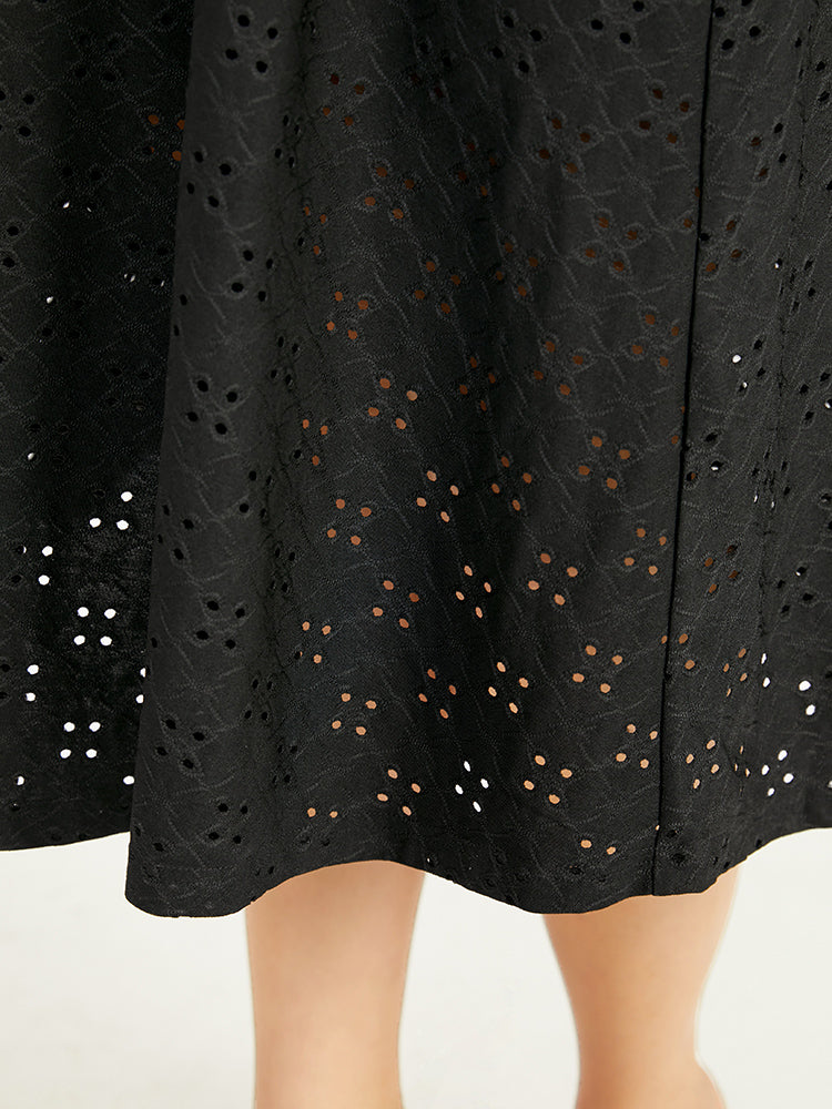 Plain Square Neck Laser Cut Lantern Sleeve Dress - Image 7
