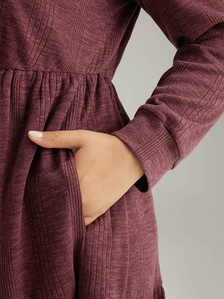 Plain Square Neck Texture Gathered Dress - Image 8