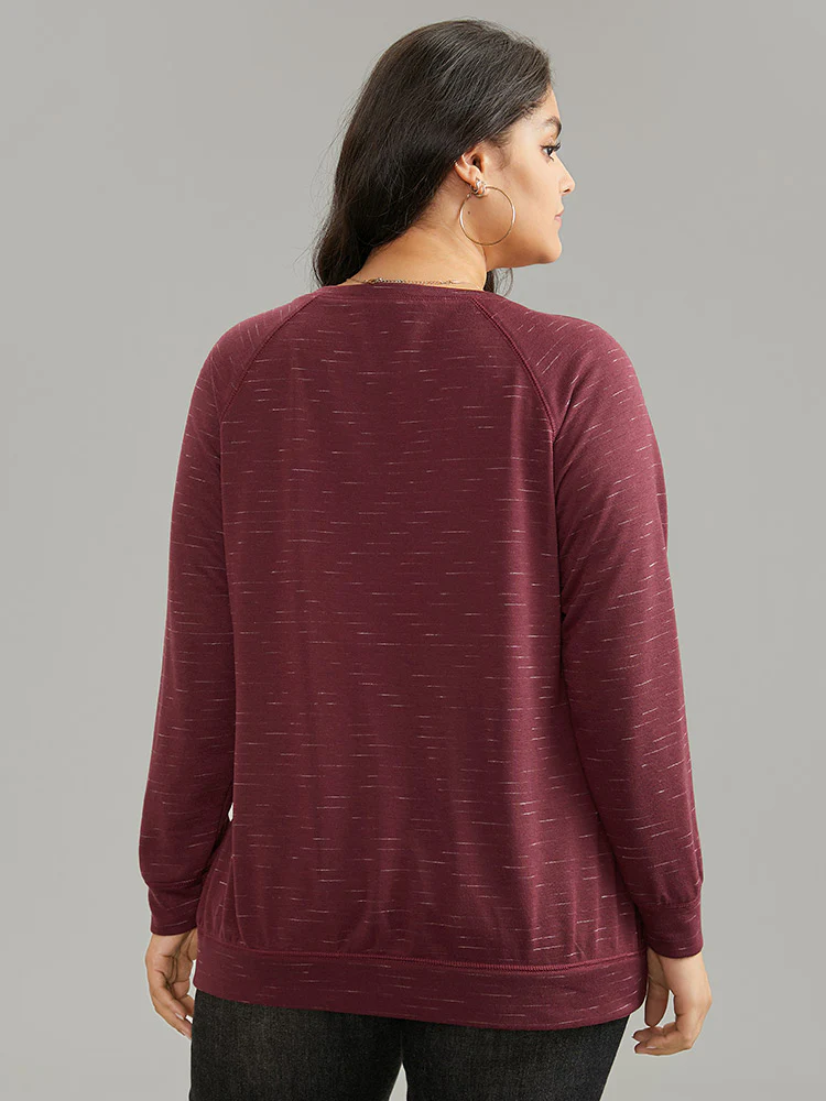 Plain Stitch Raglan Sleeve Round Neck Sweatshirt - Image 2