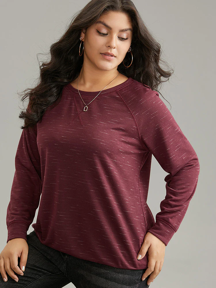 Plain Stitch Raglan Sleeve Round Neck Sweatshirt - Image 3