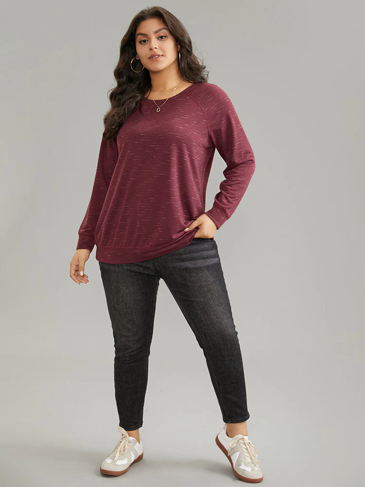 Plain Stitch Raglan Sleeve Round Neck Sweatshirt - Image 4