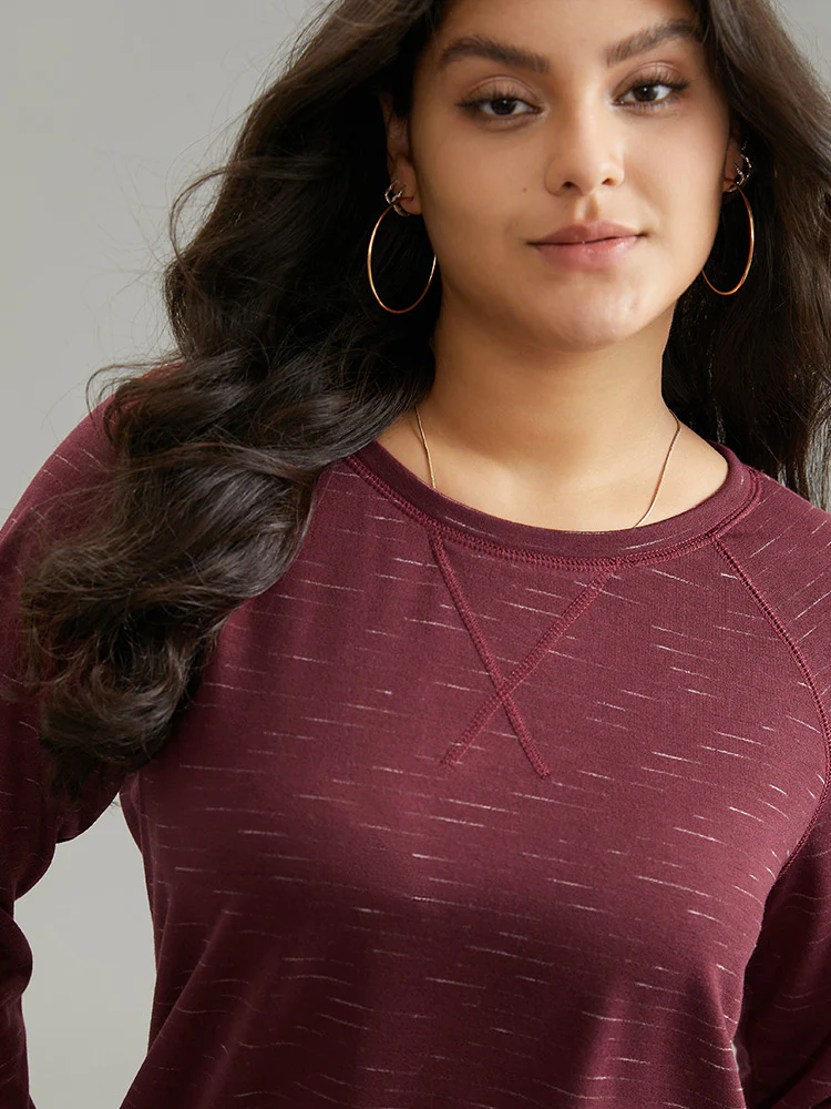 Plain Stitch Raglan Sleeve Round Neck Sweatshirt - Image 5