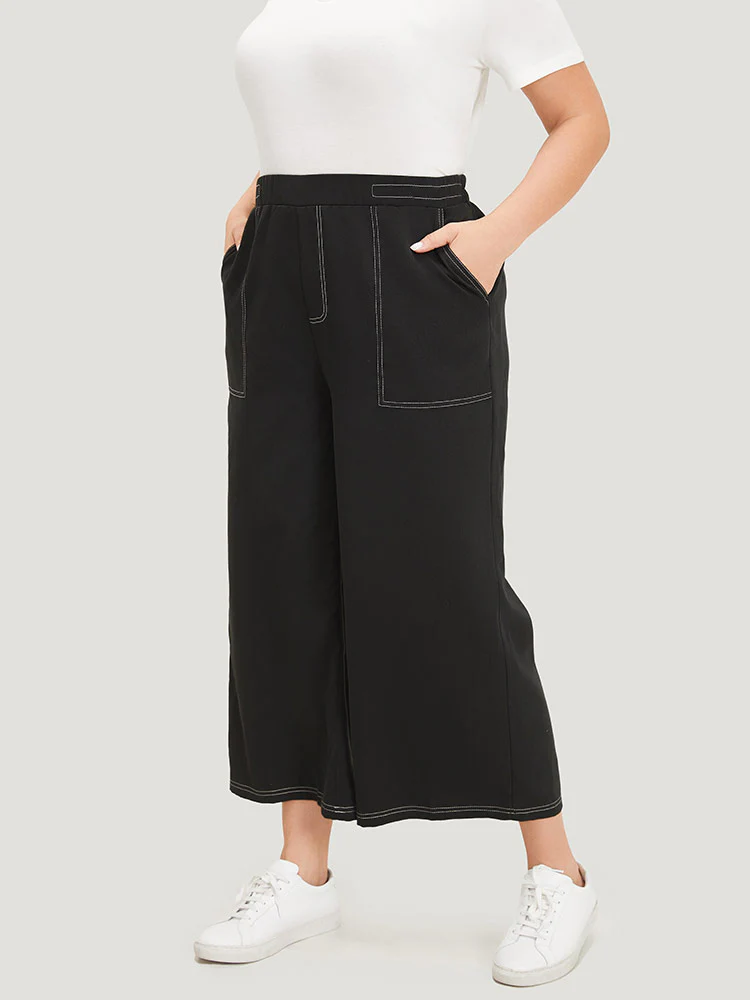 Plain Stitch Slant Pocket High Rise Pants - Image 2