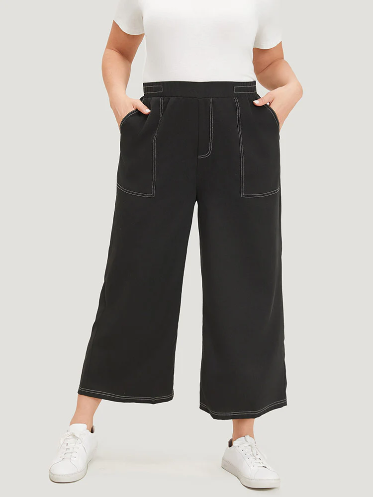 Plain Stitch Slant Pocket High Rise Pants - Image 3