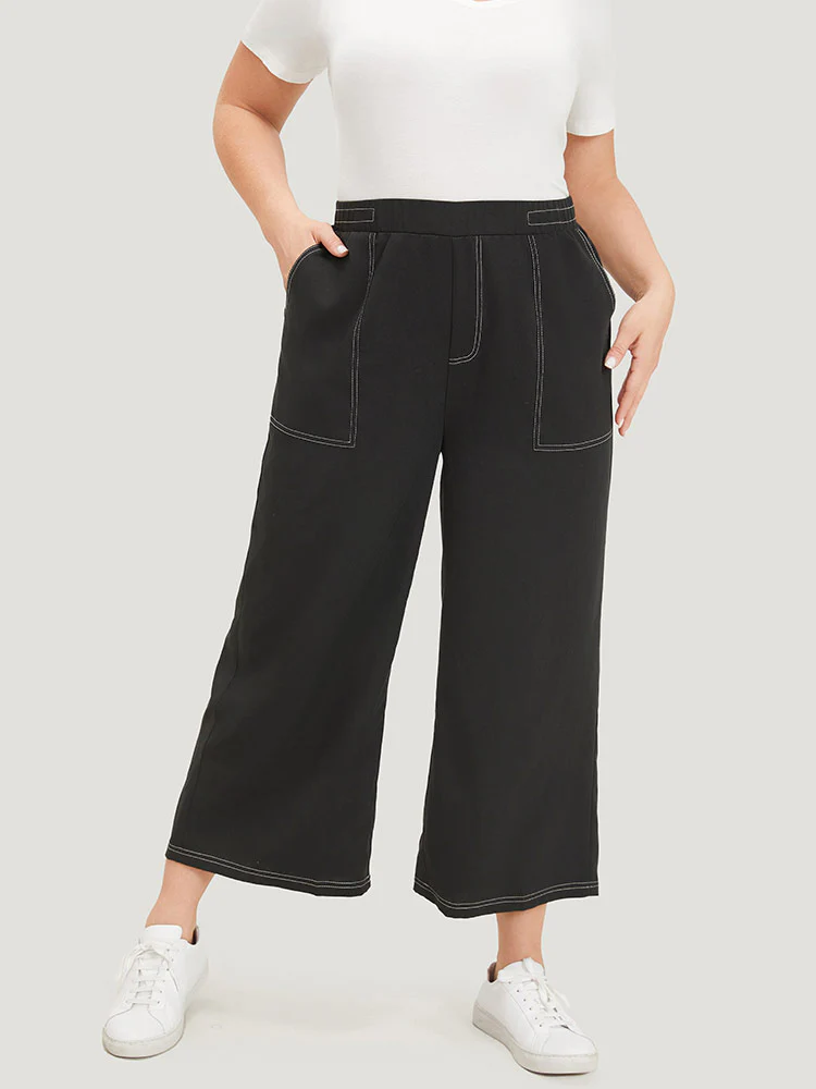 Plain Stitch Slant Pocket High Rise Pants - Image 4
