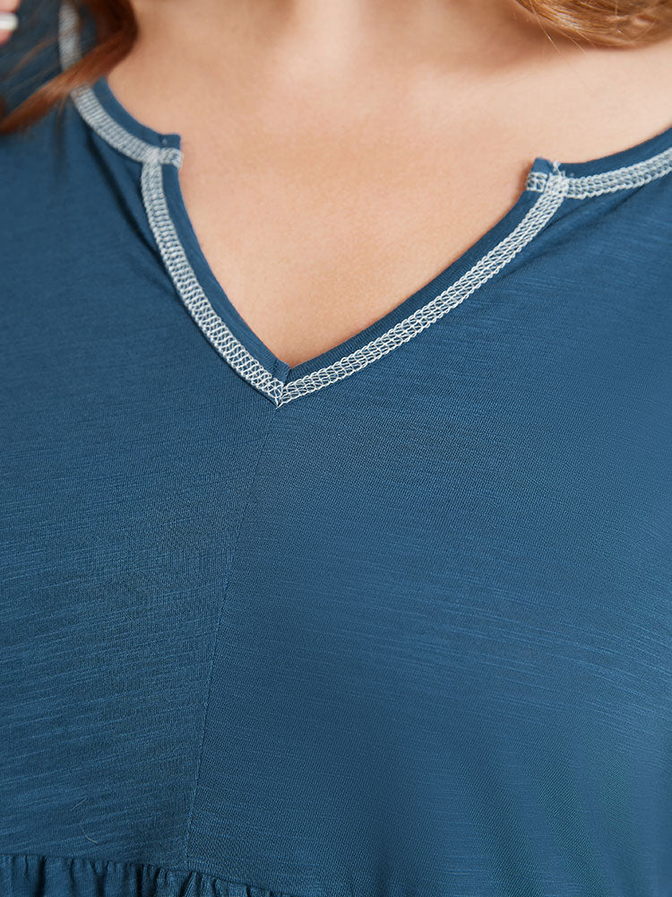 Plain Stitch Trim Notched Flutter Hem T-shirt - Image 6