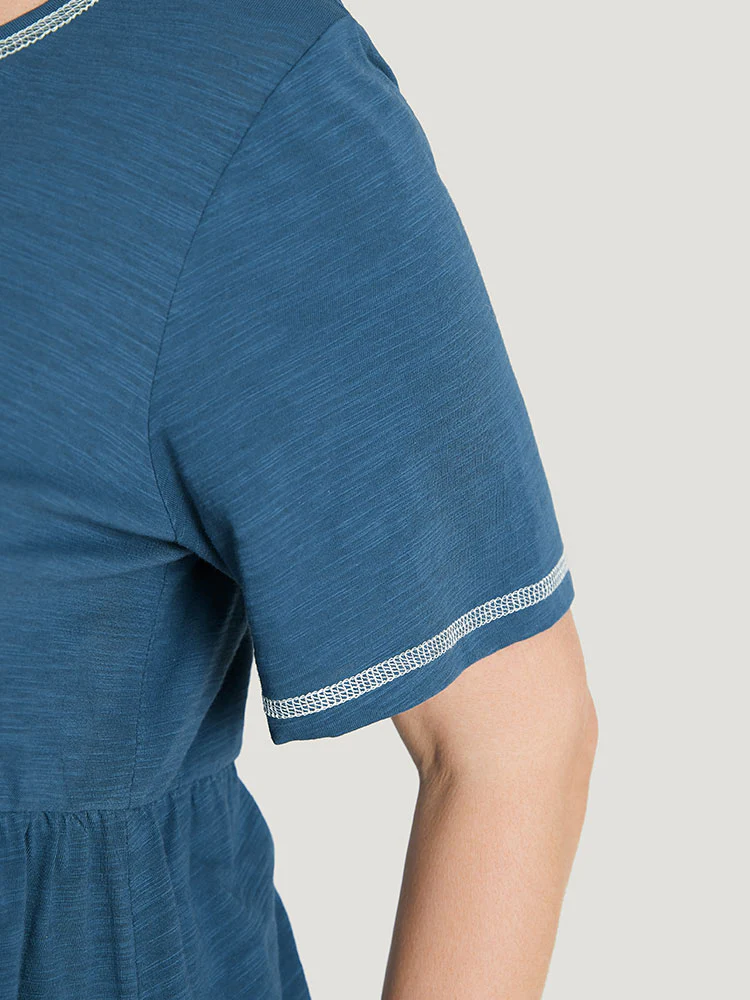 Plain Stitch Trim Notched Flutter Hem T-shirt - Image 7