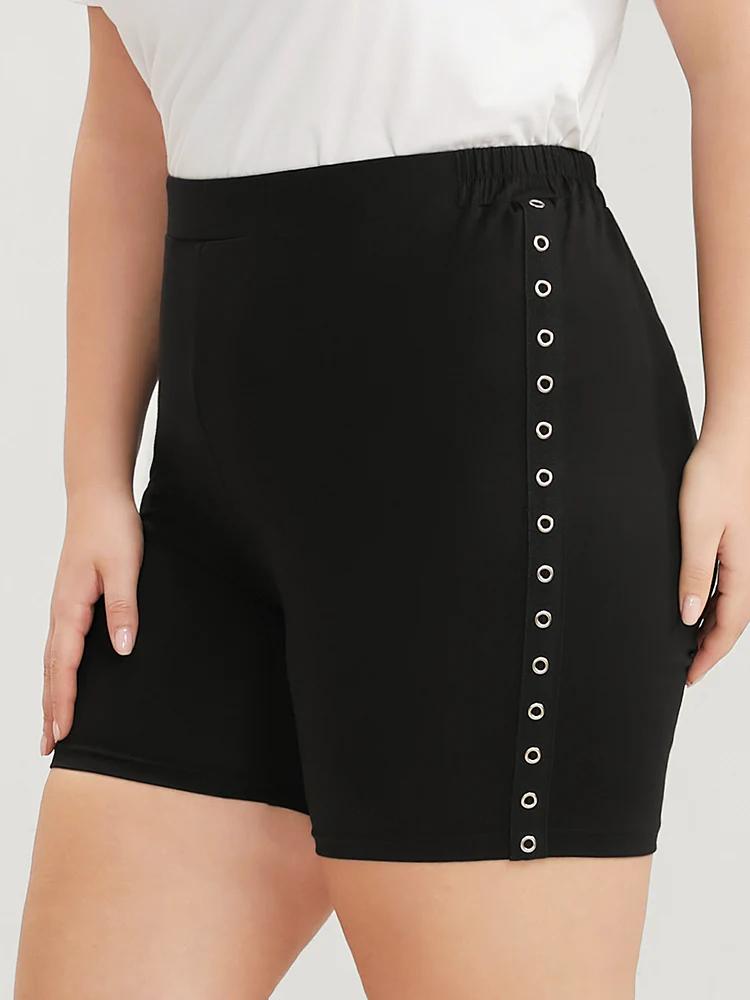 Plain Studded Detail Elastic Waist Shorts - Image 2