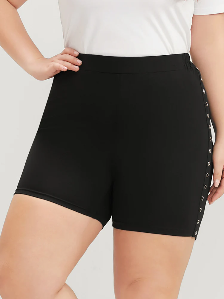 Plain Studded Detail Elastic Waist Shorts - Image 4