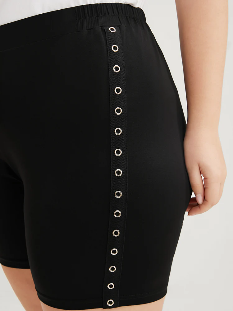 Plain Studded Detail Elastic Waist Shorts - Image 5