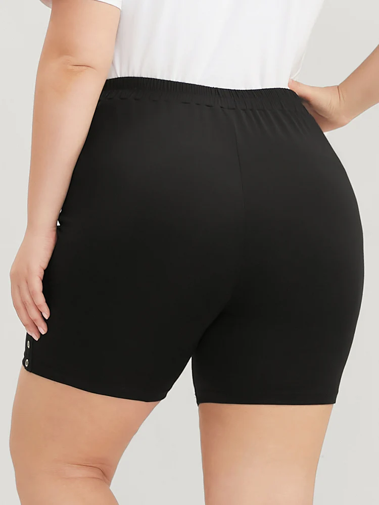Plain Studded Detail Elastic Waist Shorts - Image 6