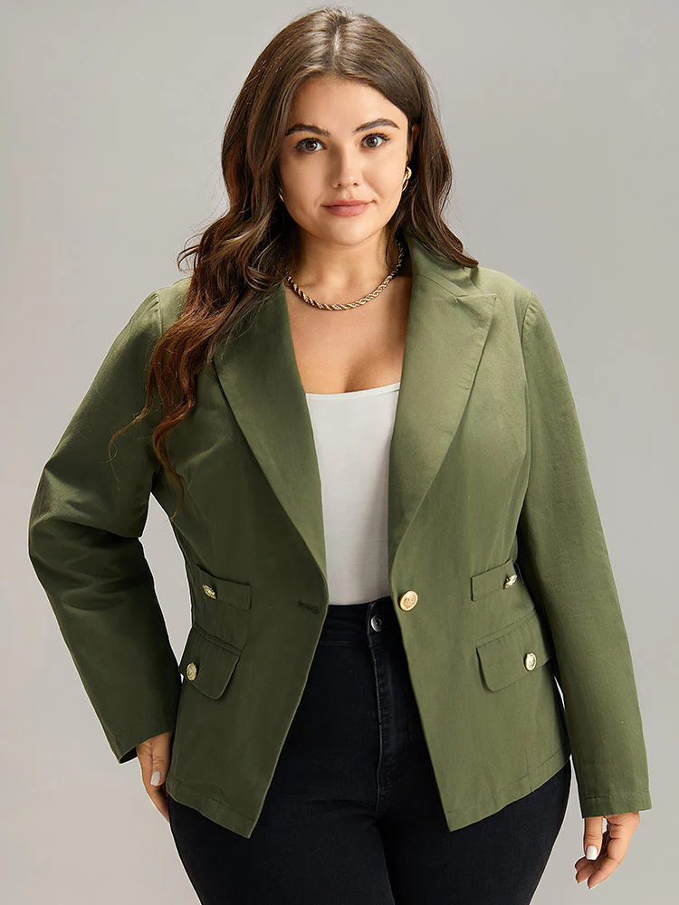 Plain Suit Collar Buckle Detail Blazer - Image 2