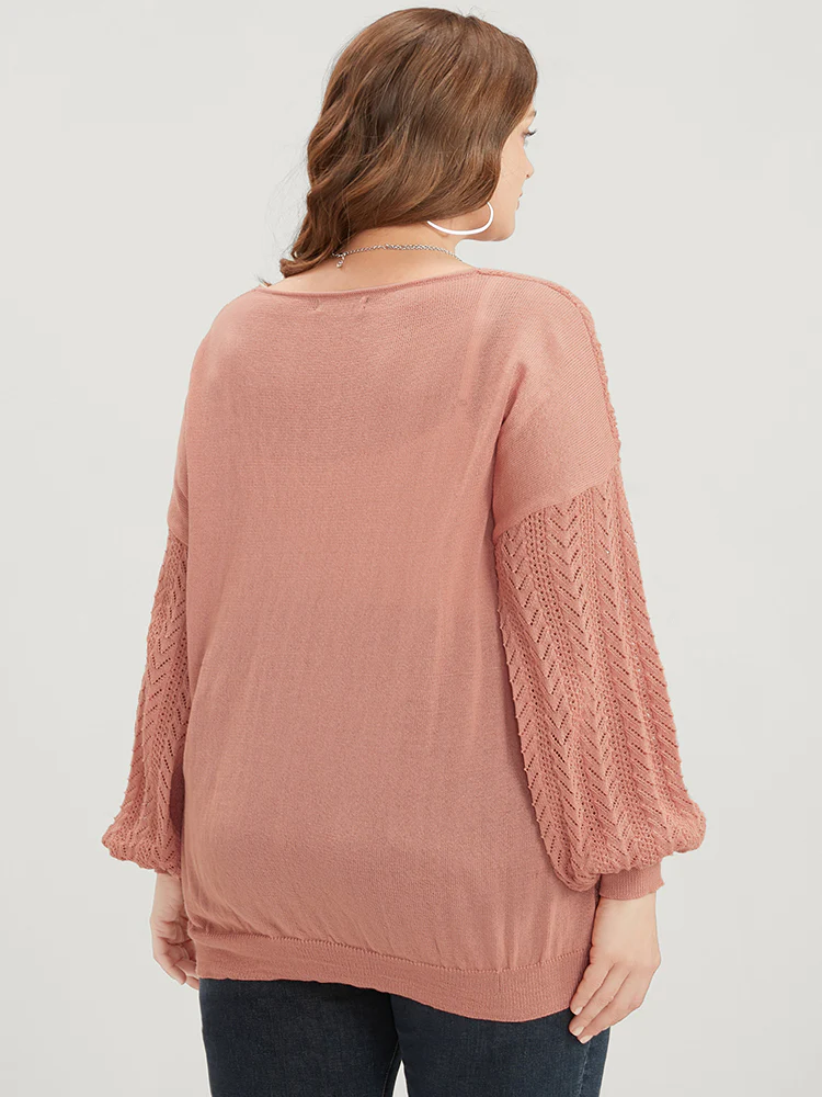 Plain Super Soft Knit Lantern Sleeve Wrap Knit Top - Image 4