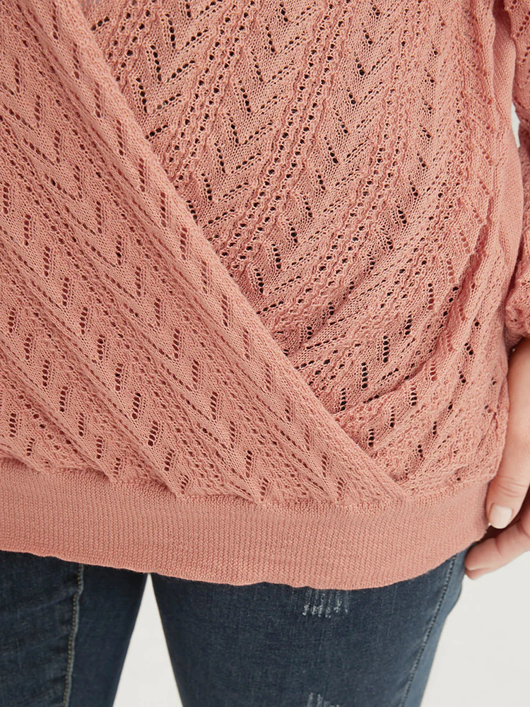 Plain Super Soft Knit Lantern Sleeve Wrap Knit Top - Image 5