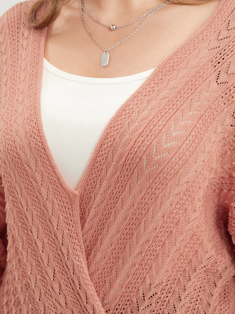 Plain Super Soft Knit Lantern Sleeve Wrap Knit Top - Image 6