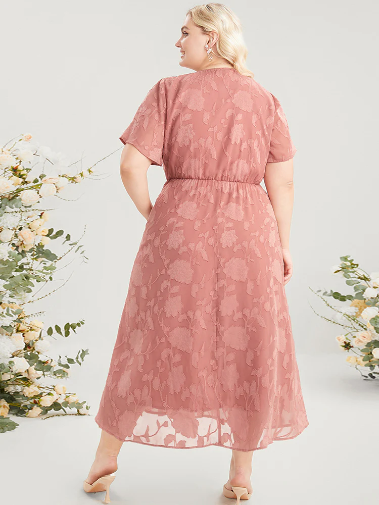Plain Surplice Neck Split Mesh Pocket Ruffles Dress - Image 6