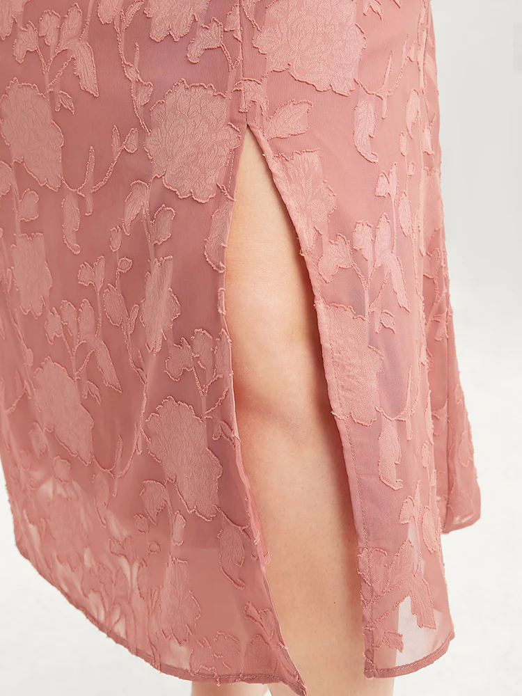 Plain Surplice Neck Split Mesh Pocket Ruffles Dress - Image 9