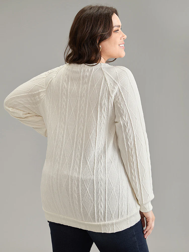 Plain Texture Button Detail Knit Sweatshirt - Image 2