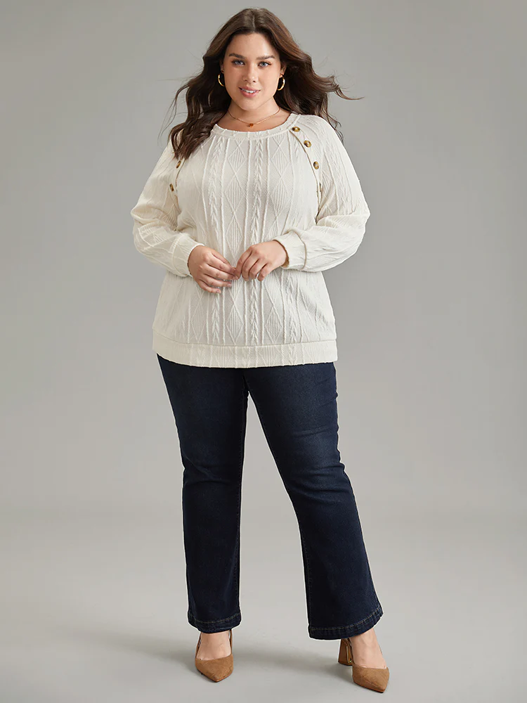 Plain Texture Button Detail Knit Sweatshirt - Image 5