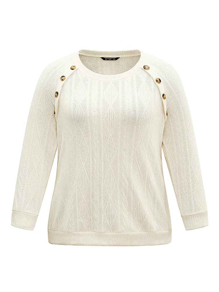 Plain Texture Button Detail Knit Sweatshirt - Image 6