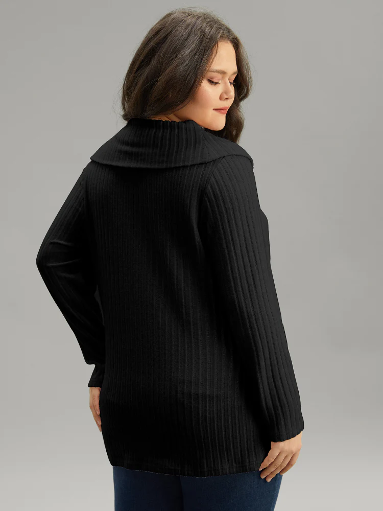 Plain Rib Knit Cowl Neck T-Shirt - Image 7