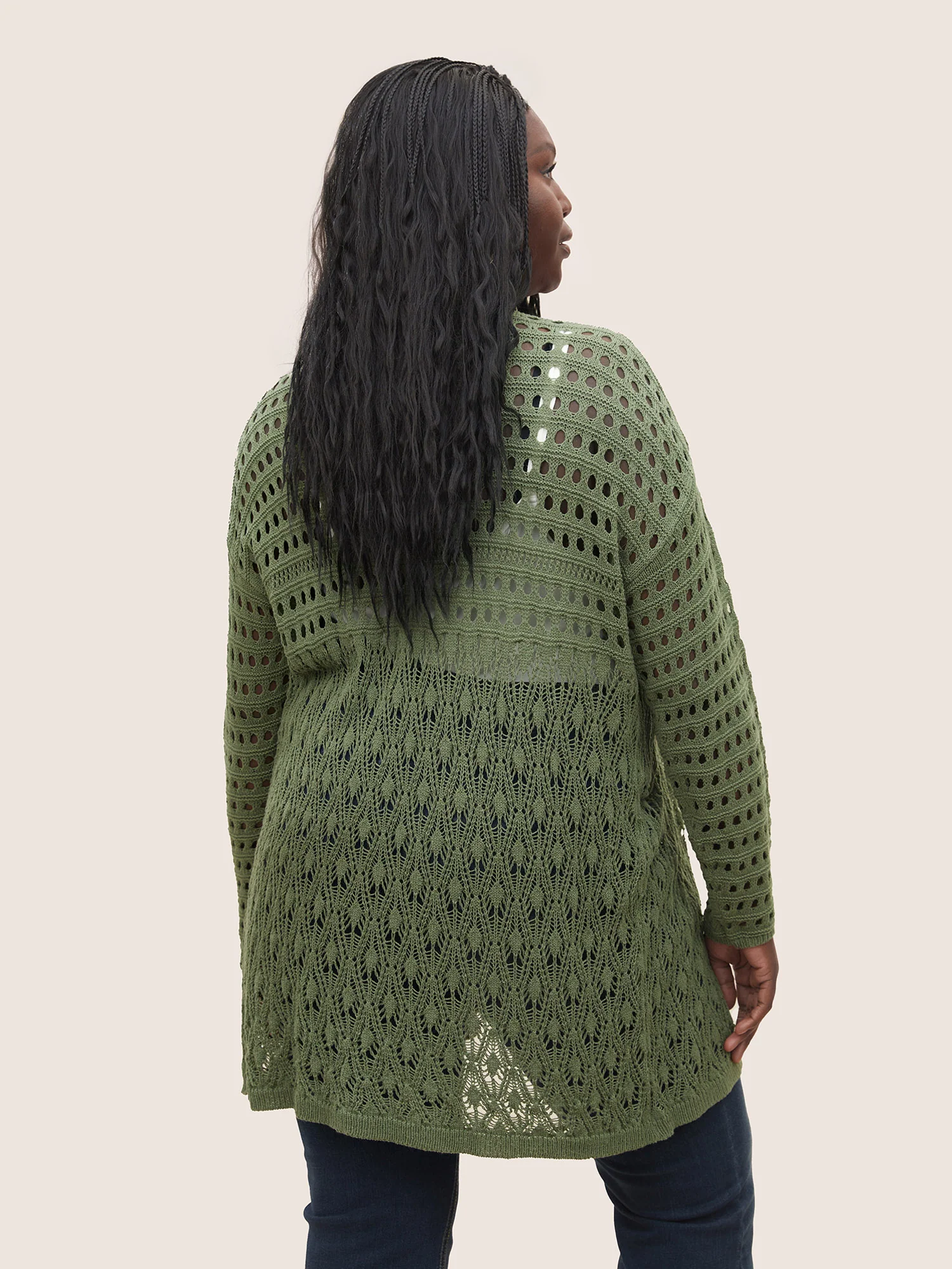 Plain Texture Cut Out Open Front Cardigan - Image 2