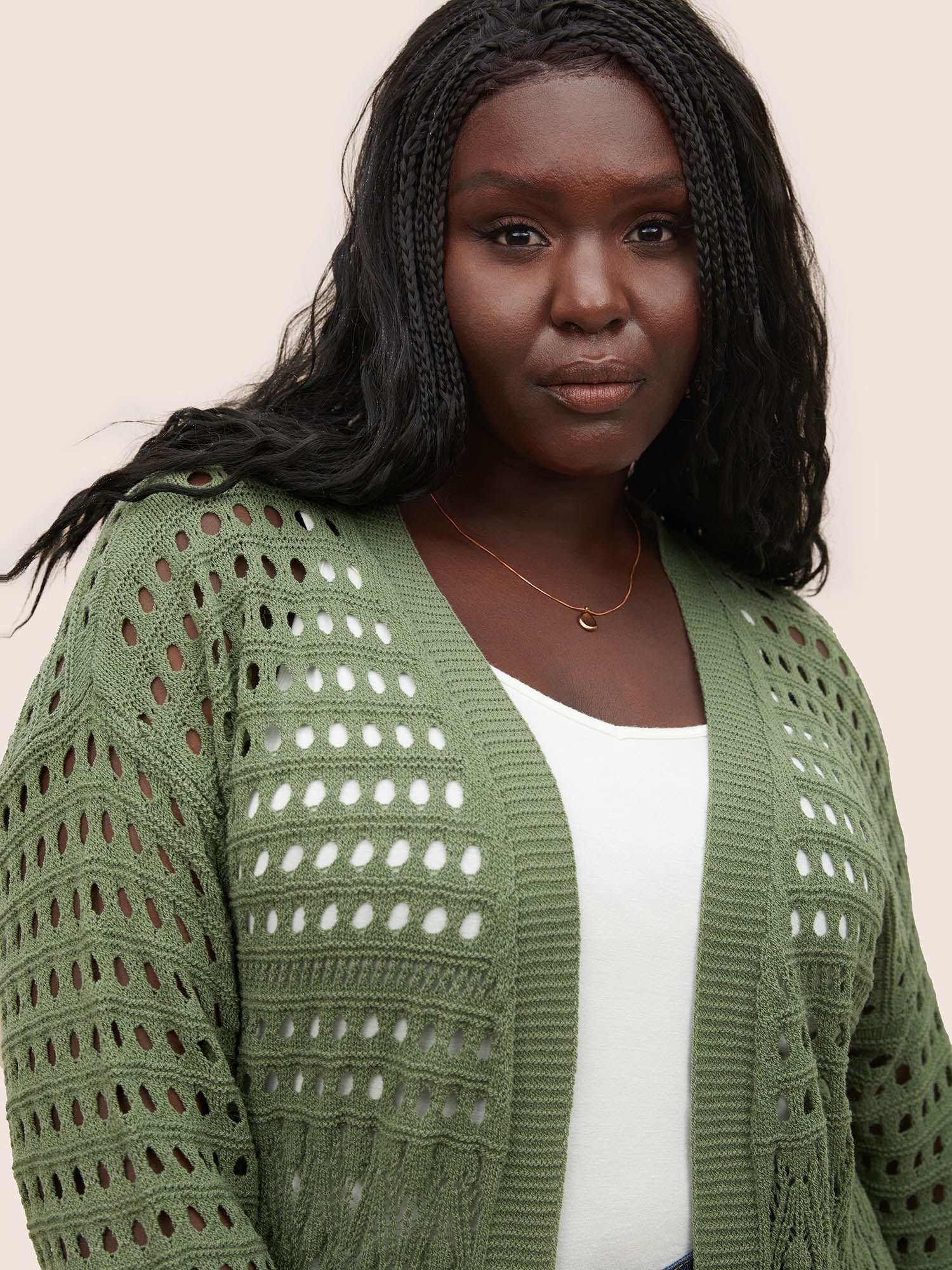 Plain Texture Cut Out Open Front Cardigan - Image 4
