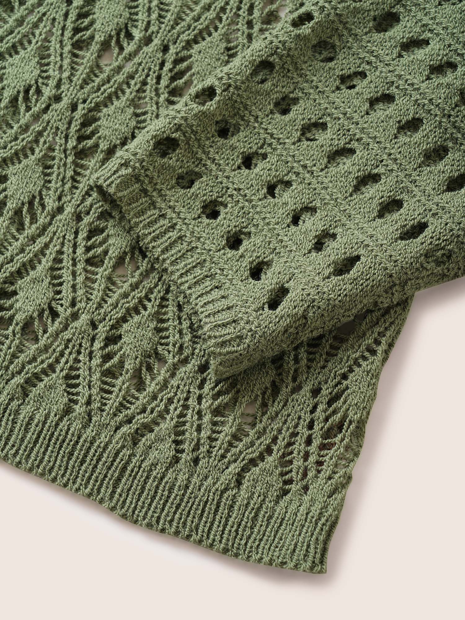 Plain Texture Cut Out Open Front Cardigan - Image 5