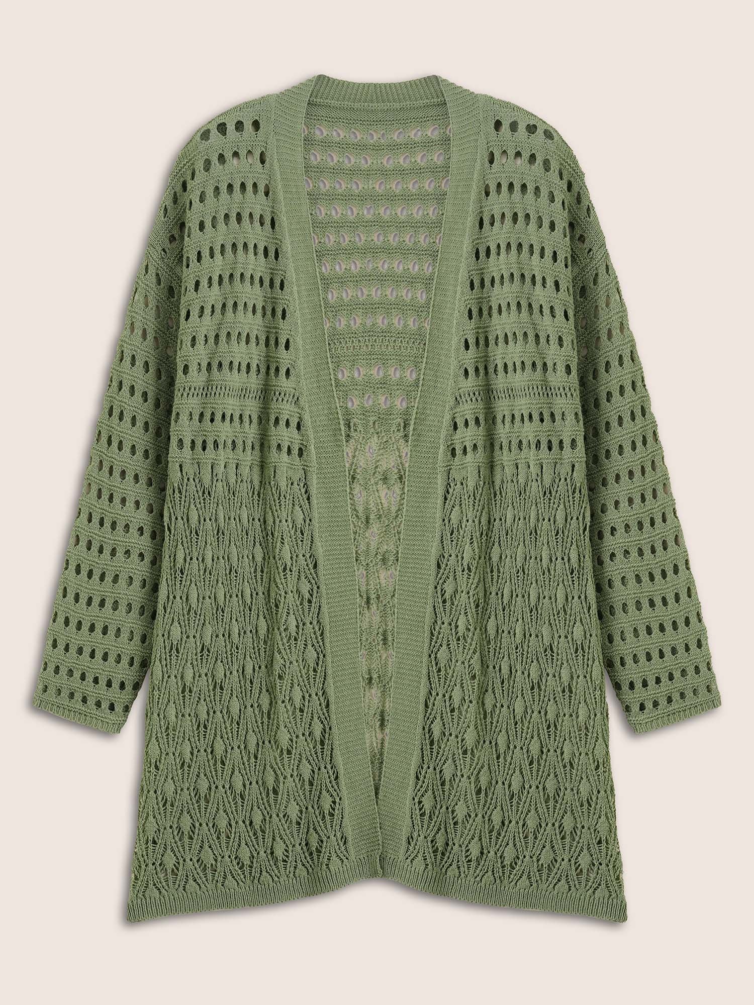 Plain Texture Cut Out Open Front Cardigan - Image 6