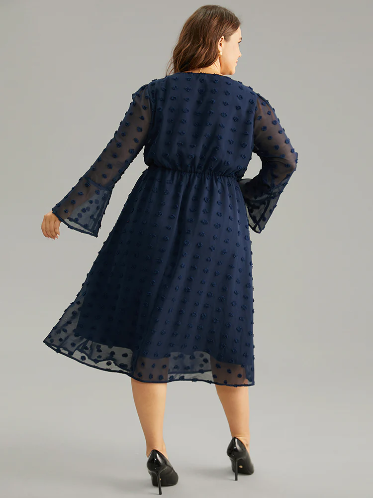 Plain Texture Elastic Waist Jacquard Dress - Image 3