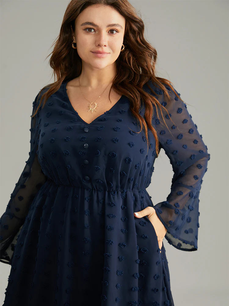 Plain Texture Elastic Waist Jacquard Dress - Image 4