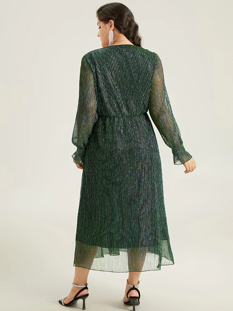 Plain Texture Elastic Waist Shirred Mesh Dress - Image 3