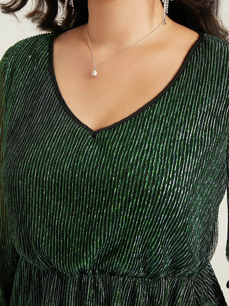 Plain Texture Elastic Waist Shirred Mesh Dress - Image 5