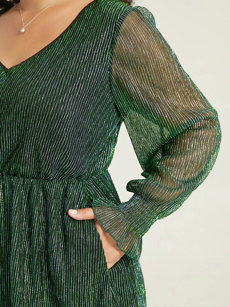 Plain Texture Elastic Waist Shirred Mesh Dress - Image 6