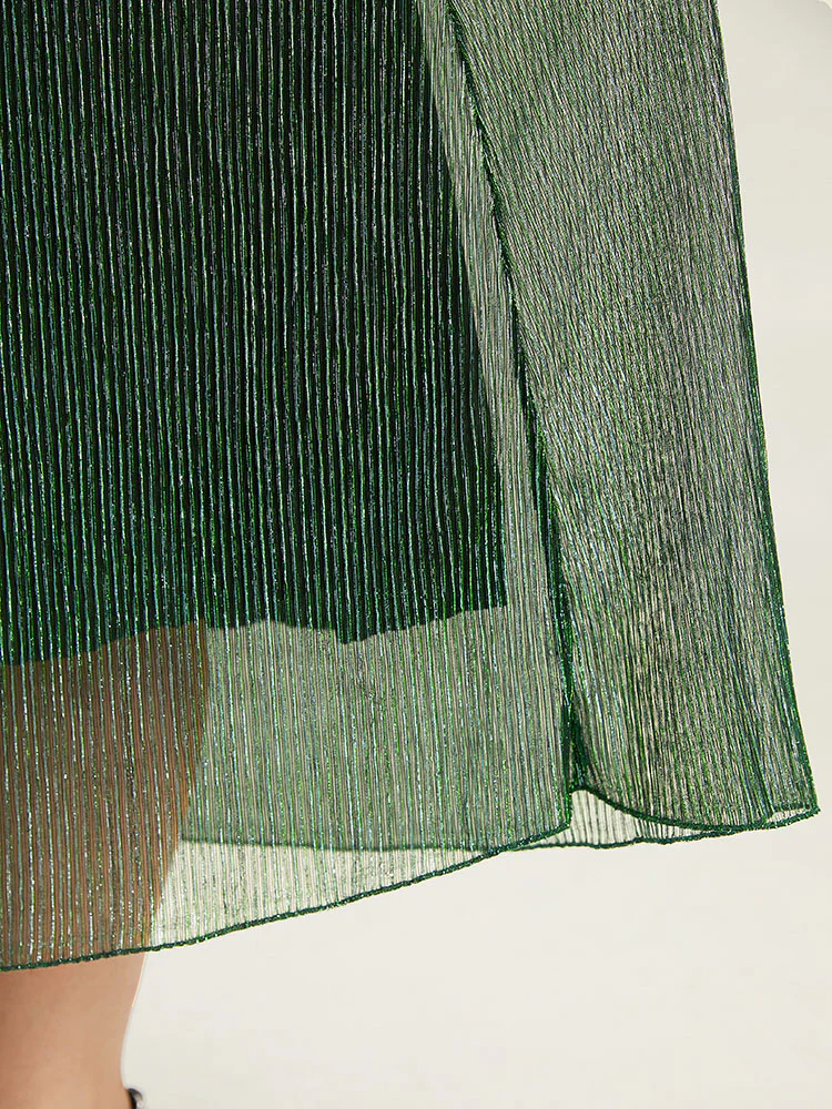 Plain Texture Elastic Waist Shirred Mesh Dress - Image 7
