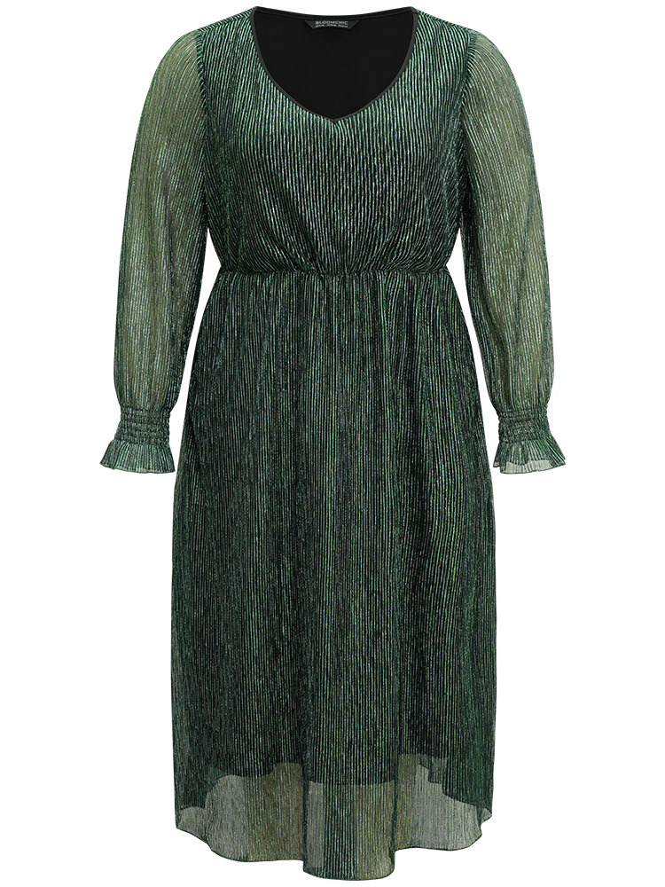Plain Texture Elastic Waist Shirred Mesh Dress - Image 8
