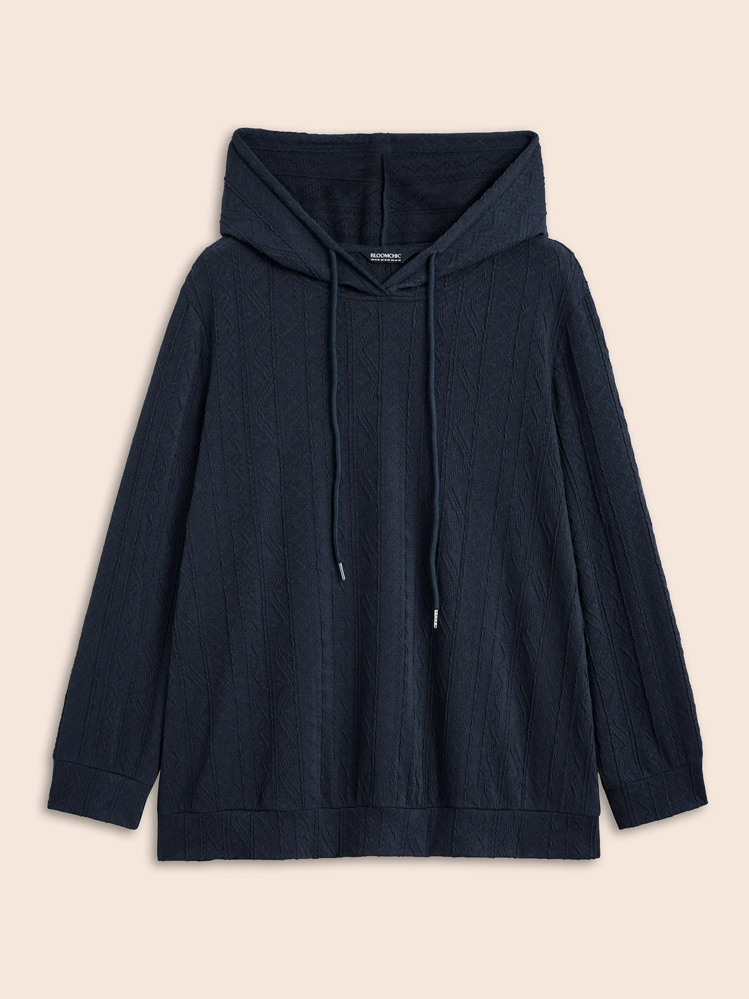 Plain Textured Hooded Drawstring Sweatshirt - Image 7
