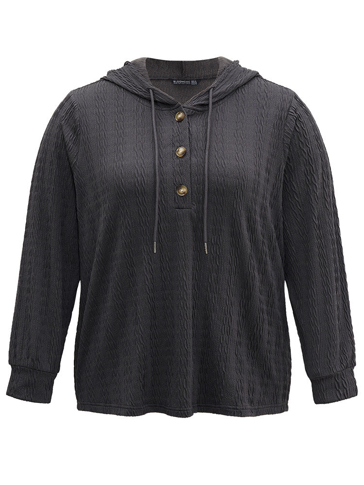 Plain Texture Hooded Jacquard Sweatshirt - Image 5