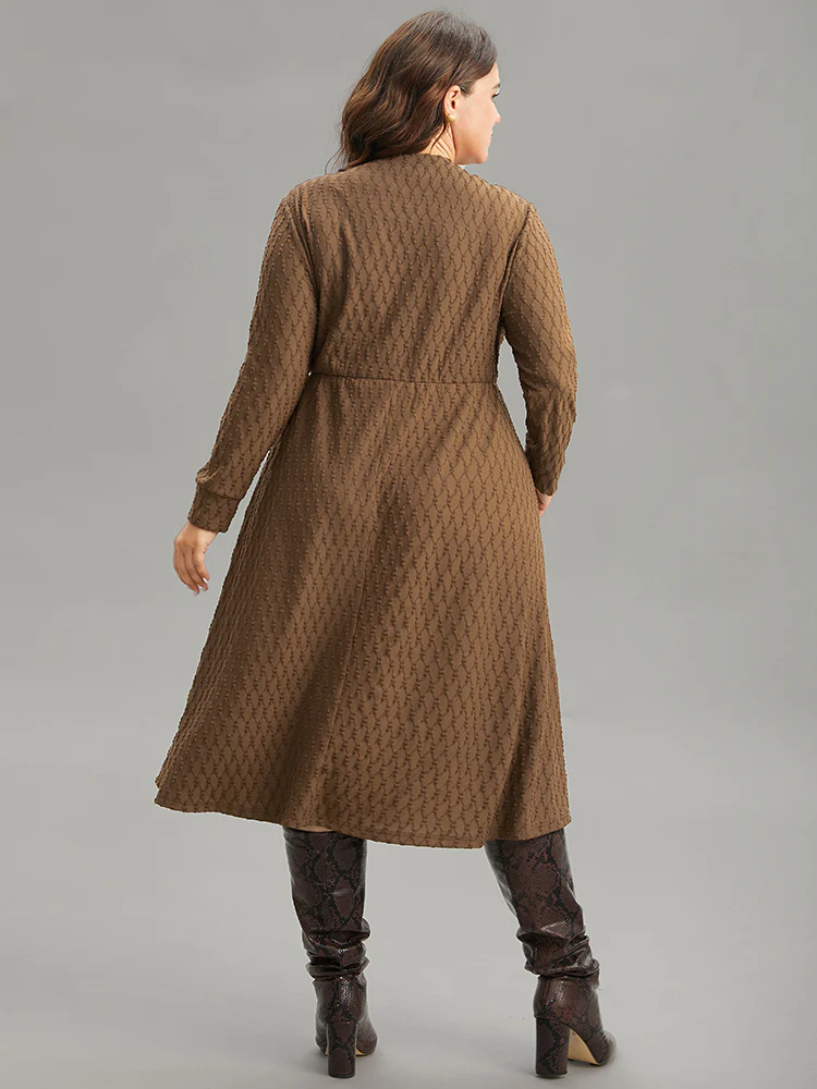 Plain Texture Jacquard Button Detail Pocket Dress - Image 2