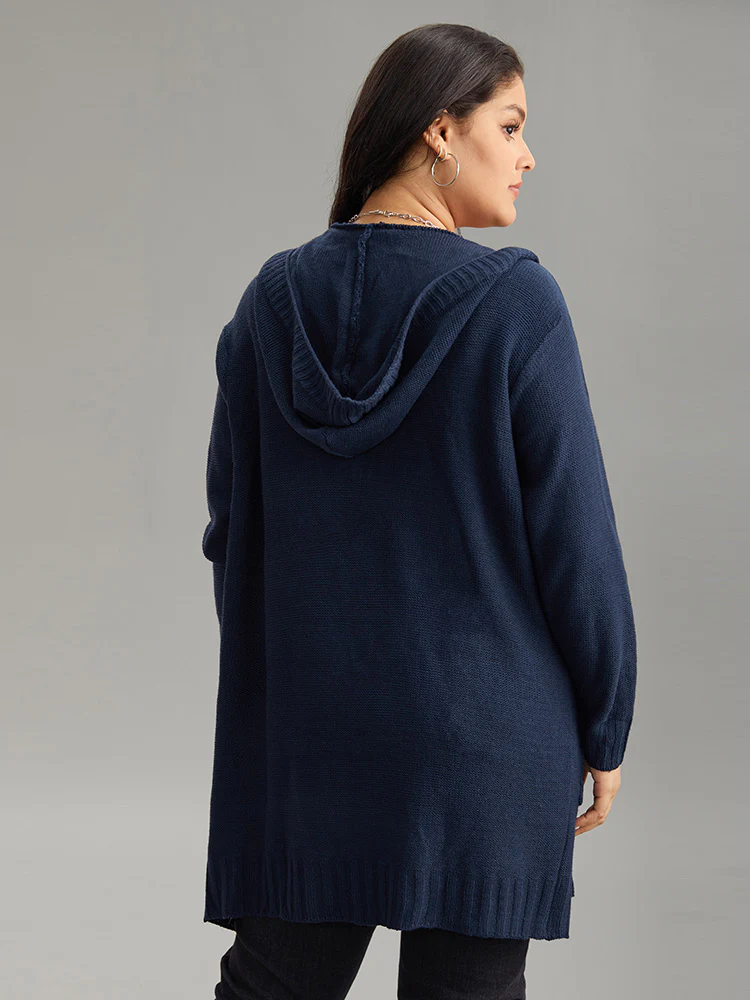 Plain Texture Pocket Hooded Cardigan - Image 3