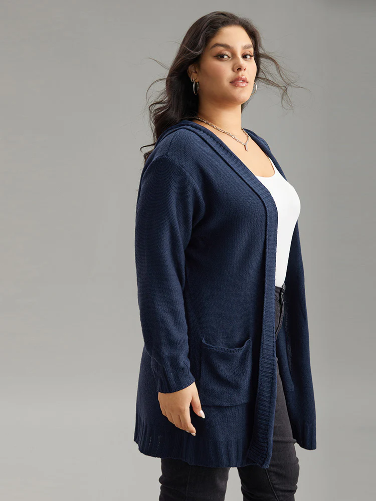 Plain Texture Pocket Hooded Cardigan - Image 5