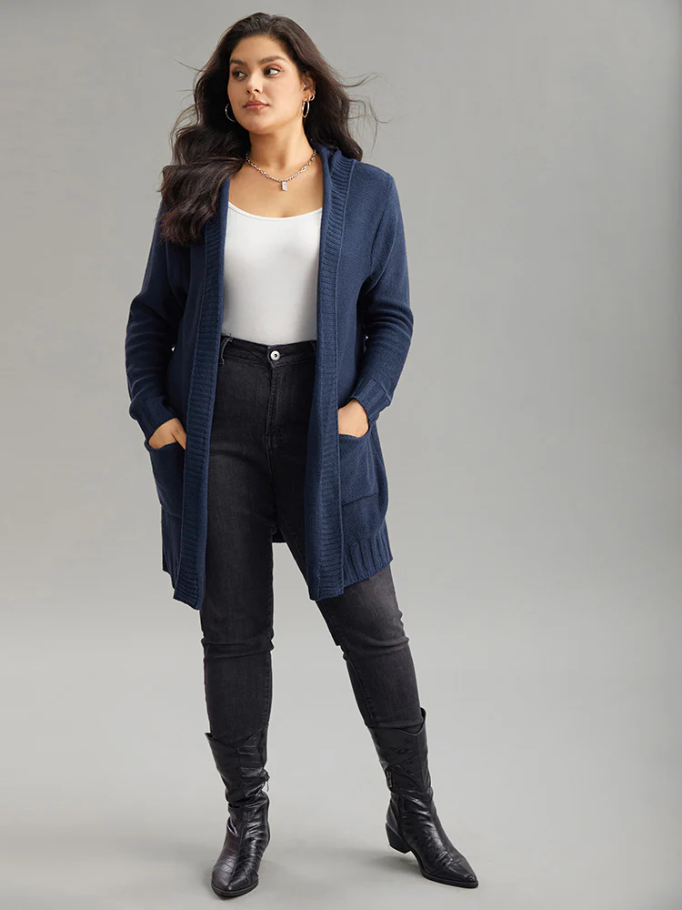 Plain Texture Pocket Hooded Cardigan - Image 6